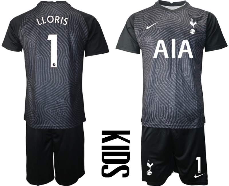 2021 Tottenham Hotspur black youth goalkeeper #1 soccer jerseys->youth soccer jersey->Youth Jersey
